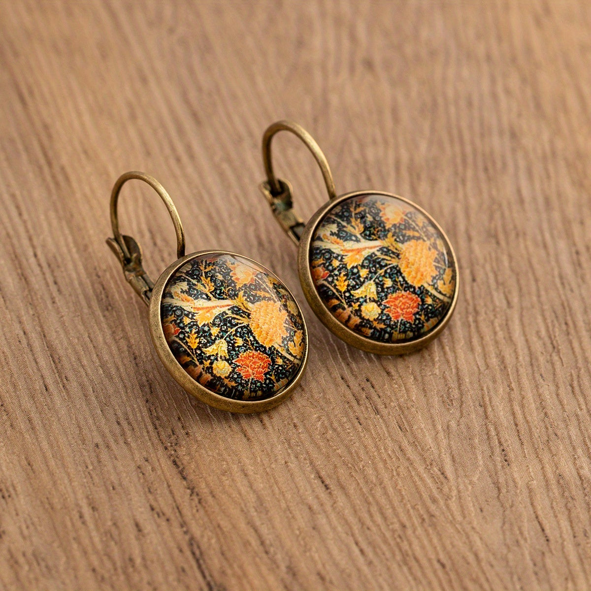 Round Dangle Earrings with Vintage Mandala & Floral Design