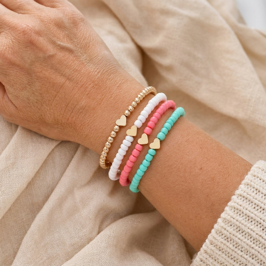 4pcs bohemian style heart beaded bracelets — lifestyle