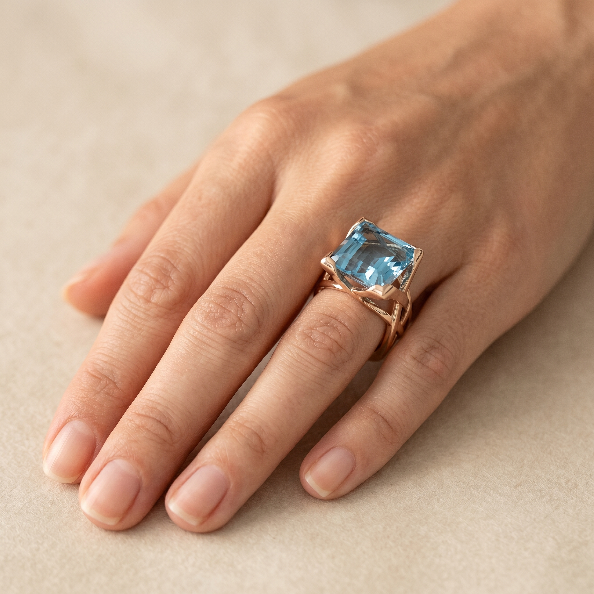 Vintage Gold Blue Zirconia Ring