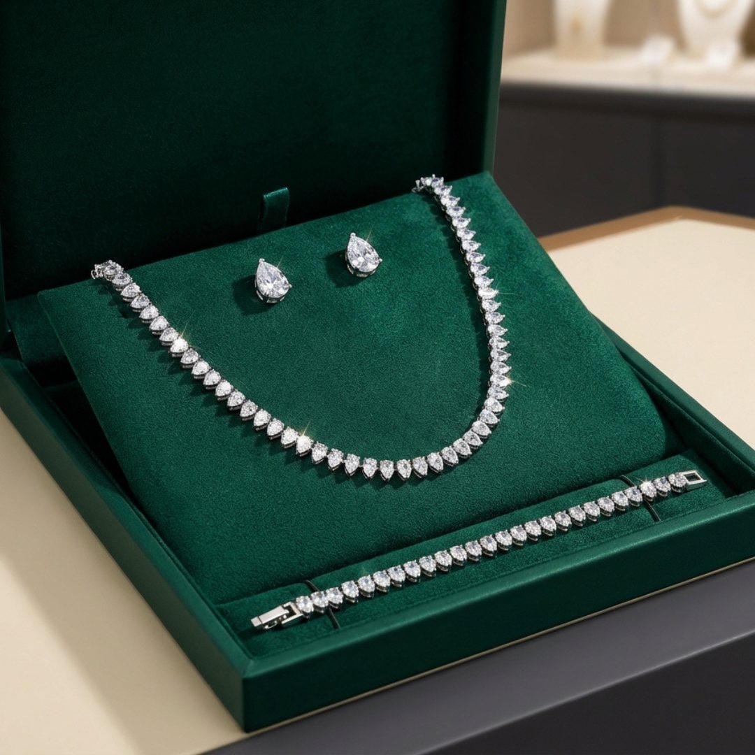 Pear-Shaped Cubic Zirconia Bridal Jewelry Set – Necklace, Bracelet & Earrings — view 3