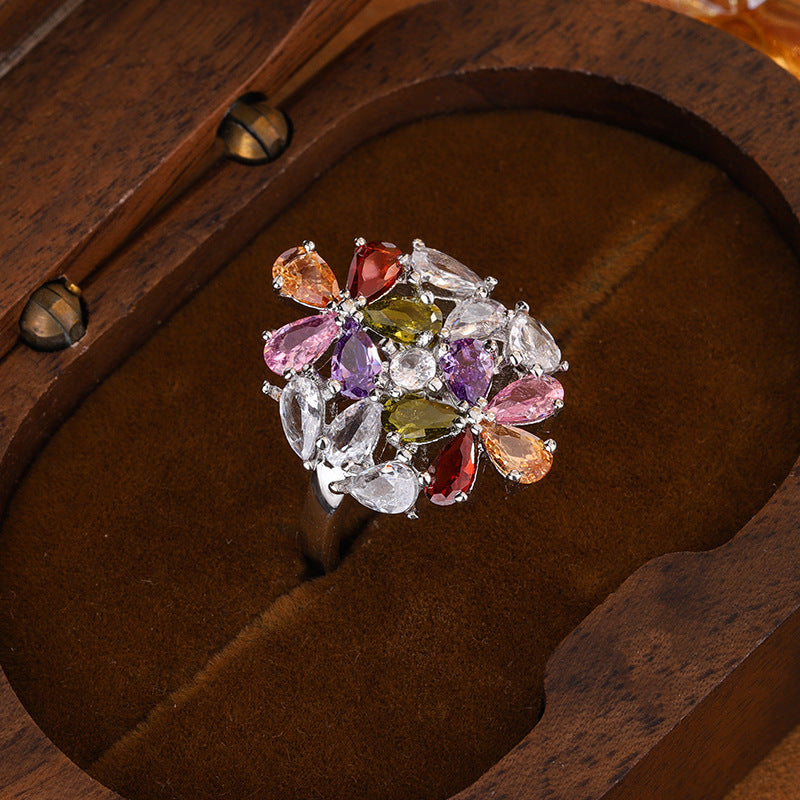 Multicolor Cubic Zirconia Petal Bloom Ring
