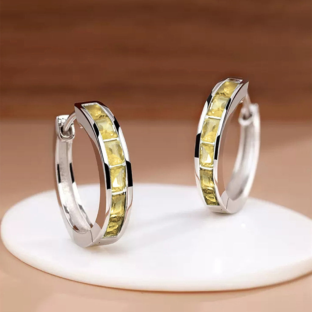 Chunky Hoop Earrings with Channel-Set Yellow Cubic Zirconia in White Gold Tone — view 2