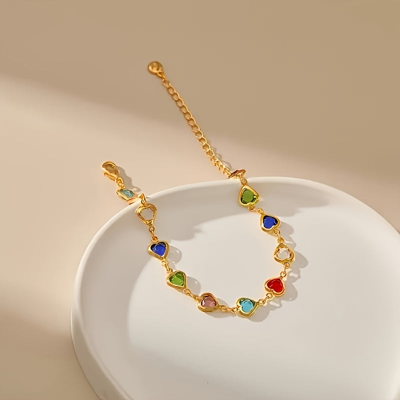 Heart-Shaped Multi-Color Charm Bracelet with Adjustable Chain — view 3