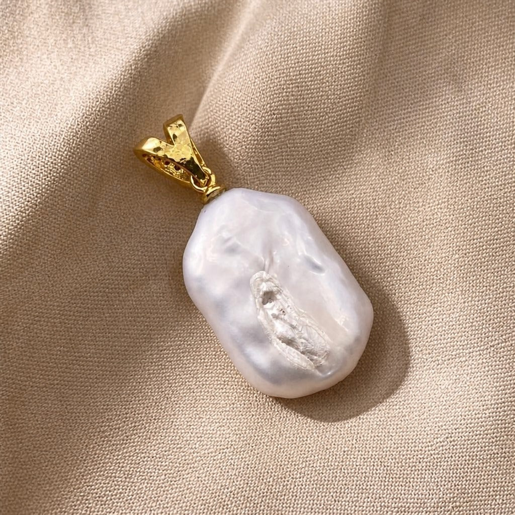 Baroque Pearl Pendant Necklace with Gold-Tone Chain — view 2