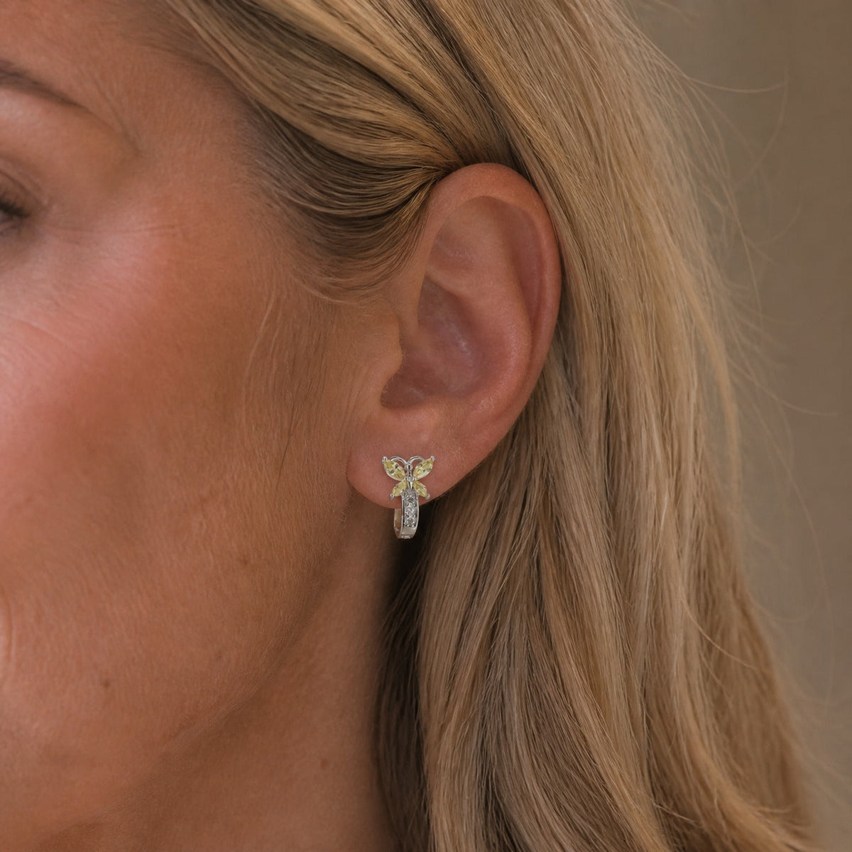 Butterfly Hoop Earrings with Yellow Cubic Zirconia Stones in Gold-Tone Plating — main image