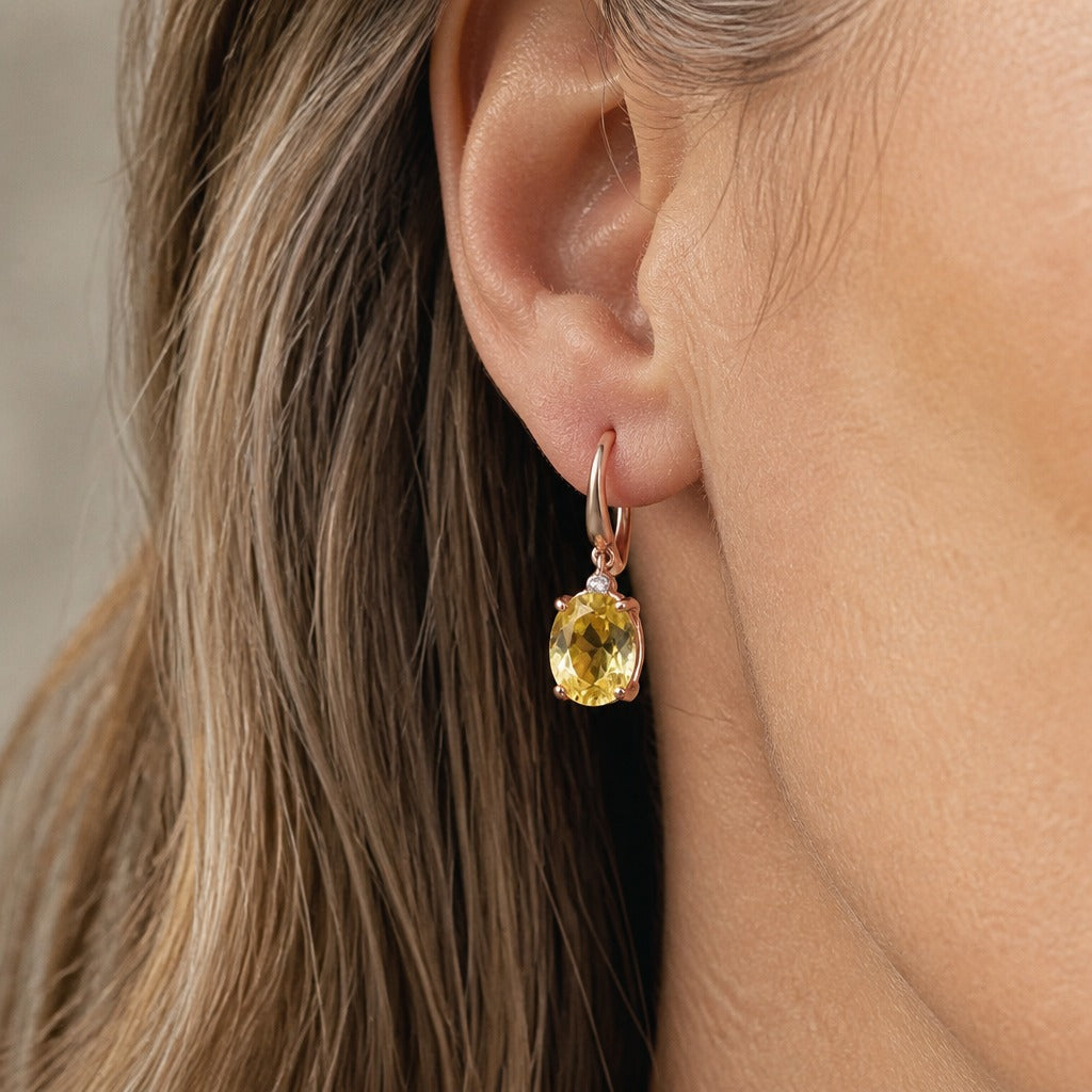 Oval Yellow Cubic Zirconia Drop Earrings with Gold-Tone Finish — main image