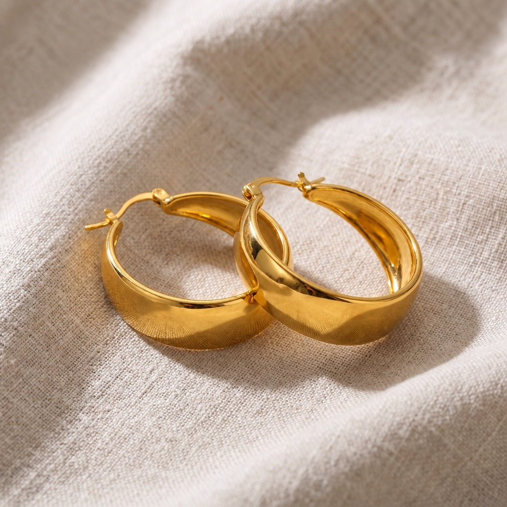 Vintage Chunky Gold Hoop Earrings, Stainless Steel with 18K Gold Plating — main image