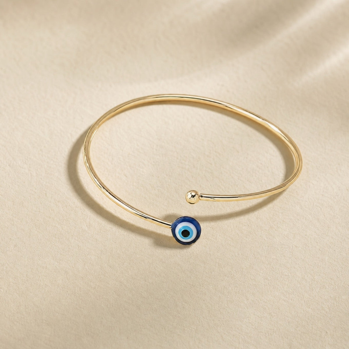 Evil Eye Charm Open Cuff Bracelet, Gold-Tone with Blue Enamel Detail — view 2