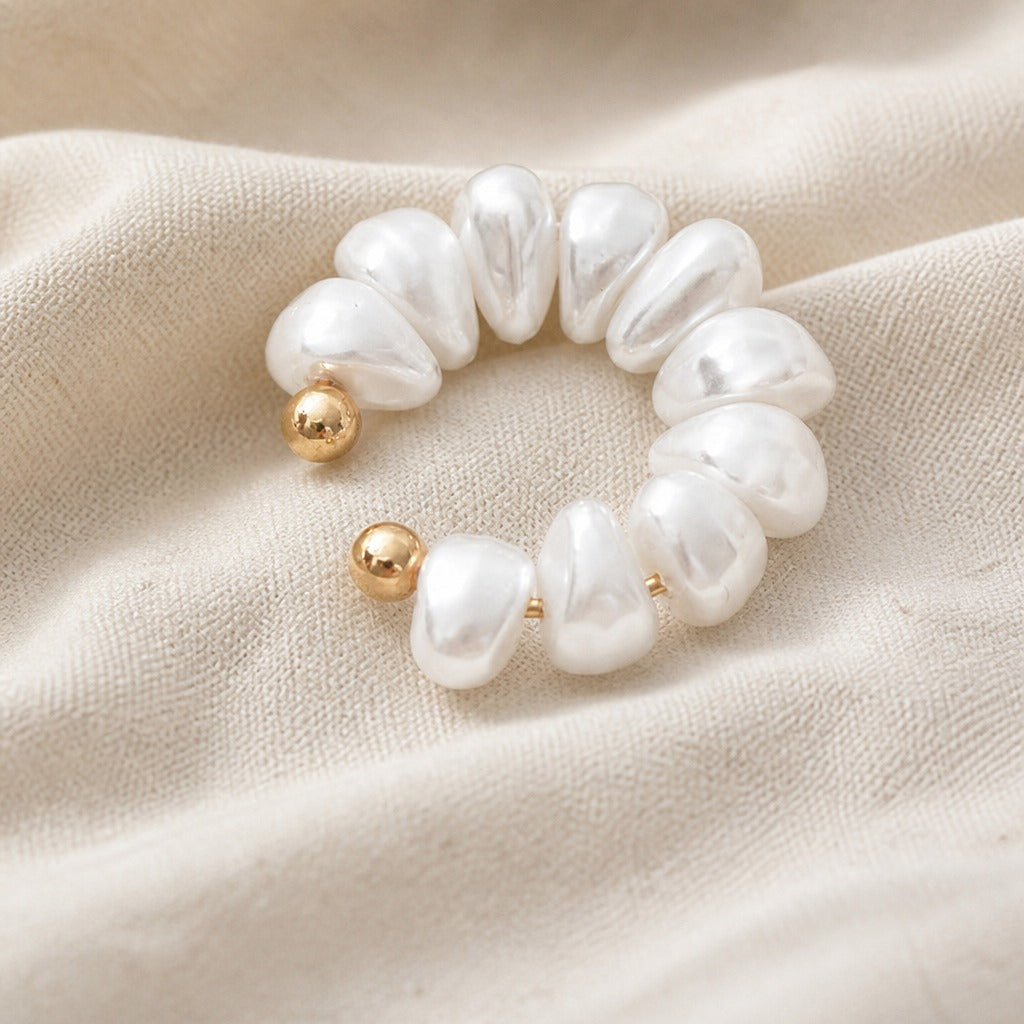 Vintage-Inspired Baroque Pearl Stud Earrings with Gold-Tone Beads — view 2