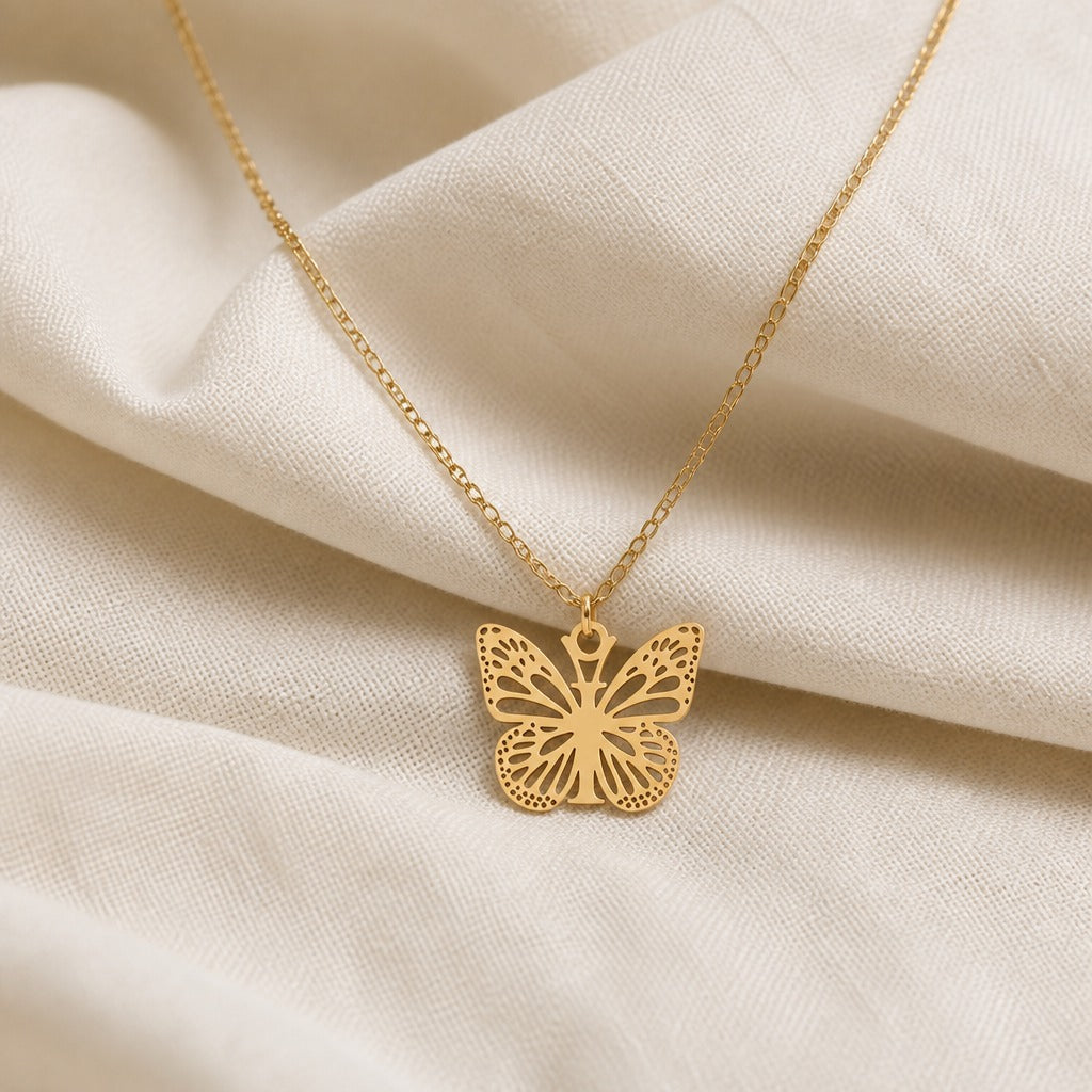Butterfly Initial Letter Pendant Necklace with Filigree Wings, Gold or Silver Tone — view 18