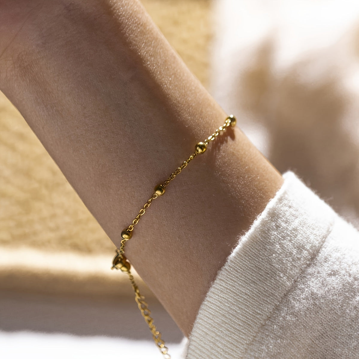 Minimalist Bead Chain Bracelet in Gold-Tone Stainless Steel — main image