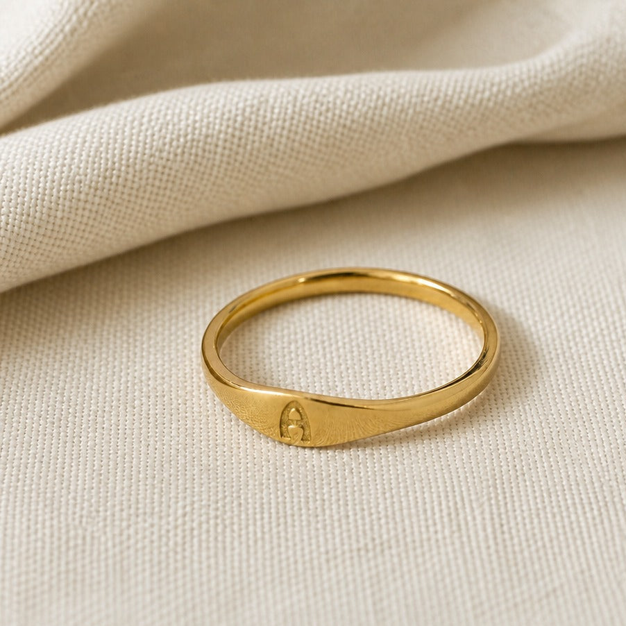 Personalized Initial Letter Signet Ring, Oval Band in Gold Tone — main image