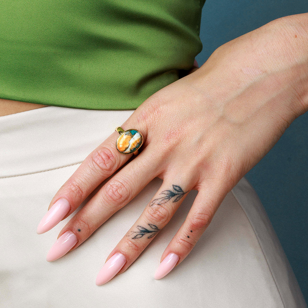 Oval Oyster Turquoise Ring with Gold-Tone Band
