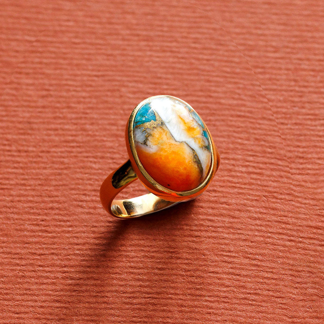 Oval Oyster Turquoise Ring with Gold-Tone Band