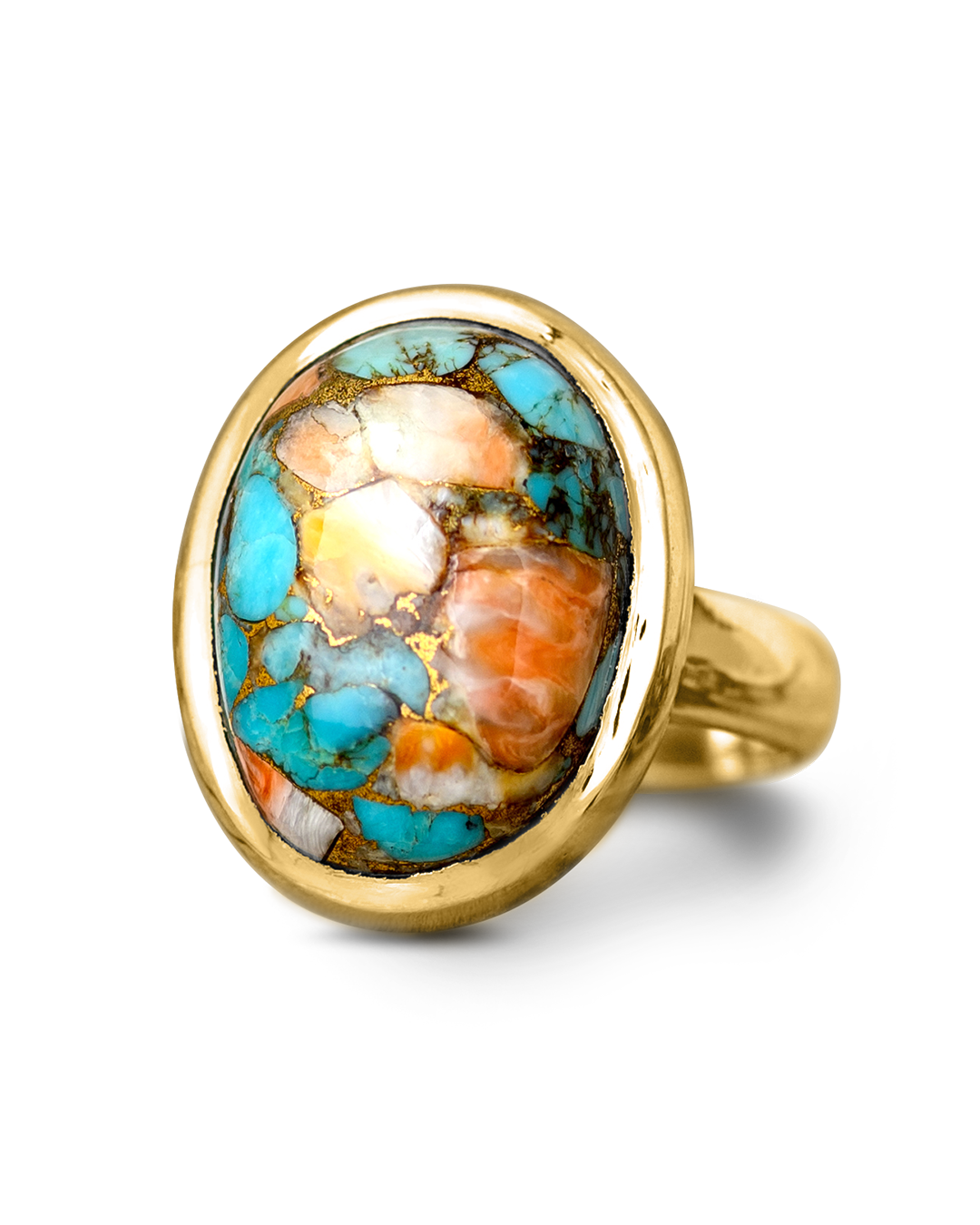 Oval Oyster Turquoise Ring with Gold-Tone Band