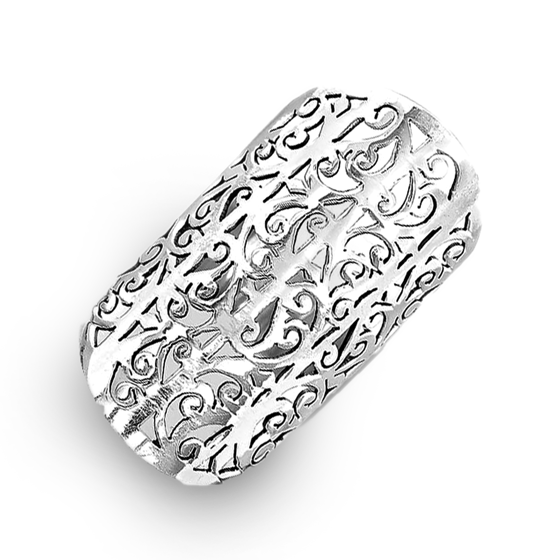 Filigree Scrollwork Full Finger Statement Ring in Sterling Silver 92.5