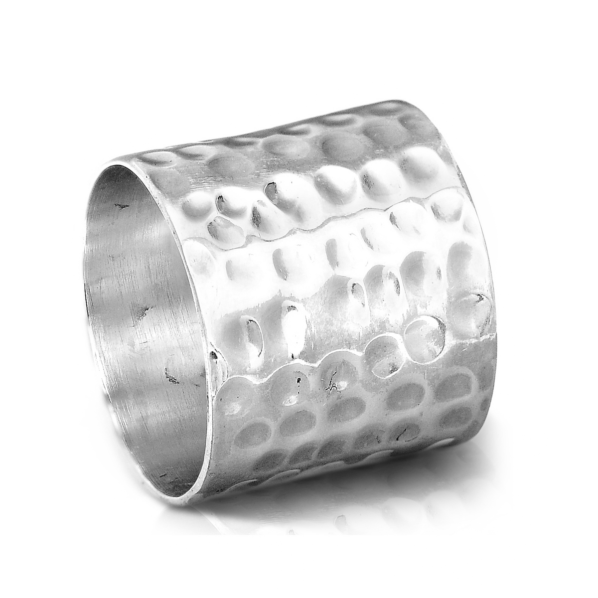 Hammered Wide Band Ring in Sterling Silver, 17mm
