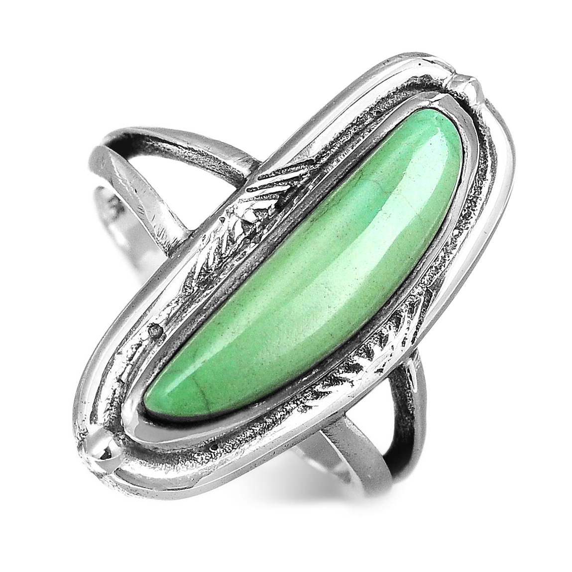 Oval Turquoise Ring with Ornate Sterling Silver Bezel