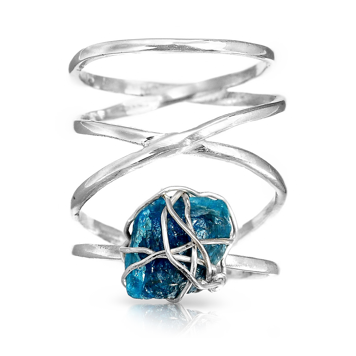 Raw Apatite Spiral Wire-Wrapped Ring in Sterling Silver