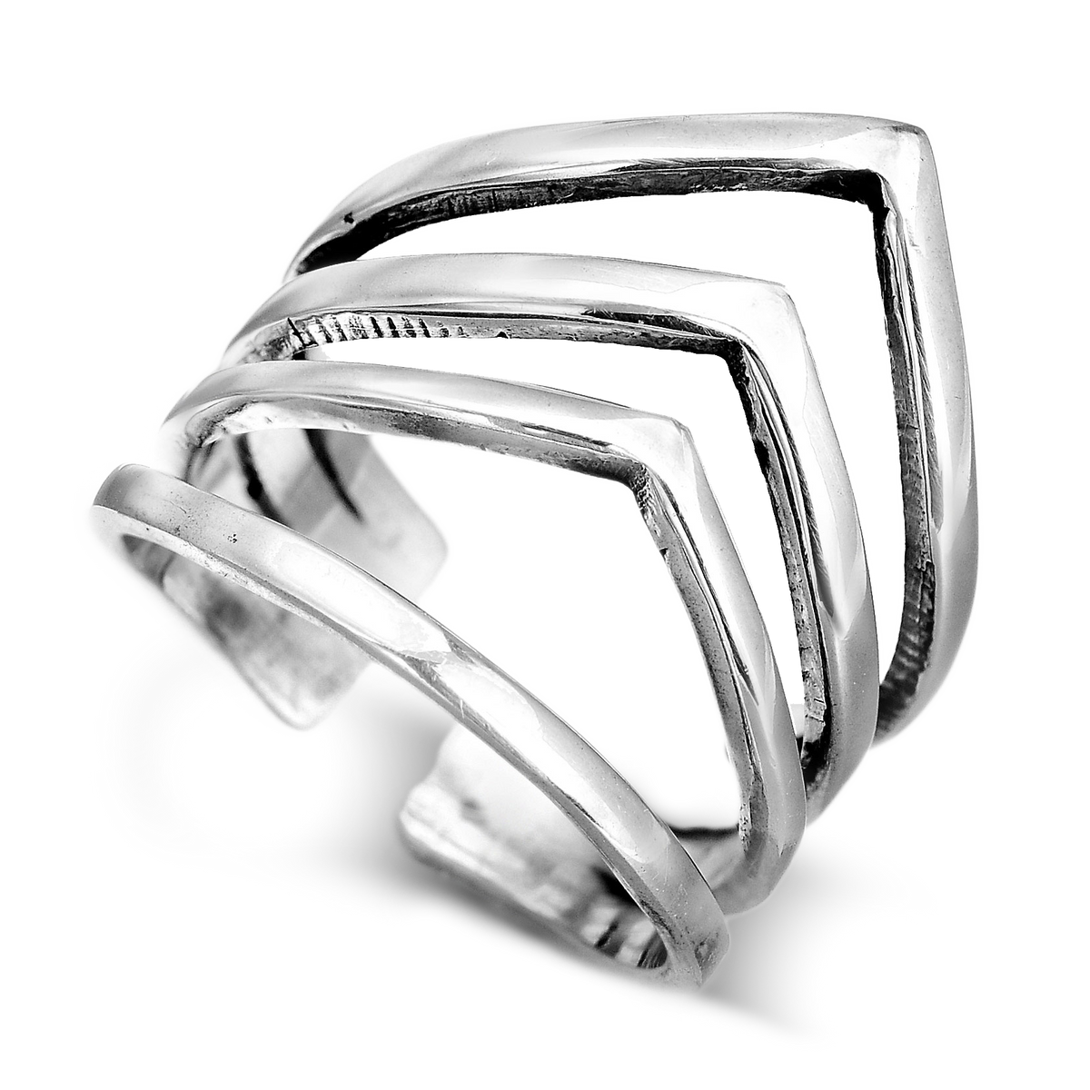 Triple Chevron Sterling Silver Ring – Geometric Statement Band, Sizes 6-11