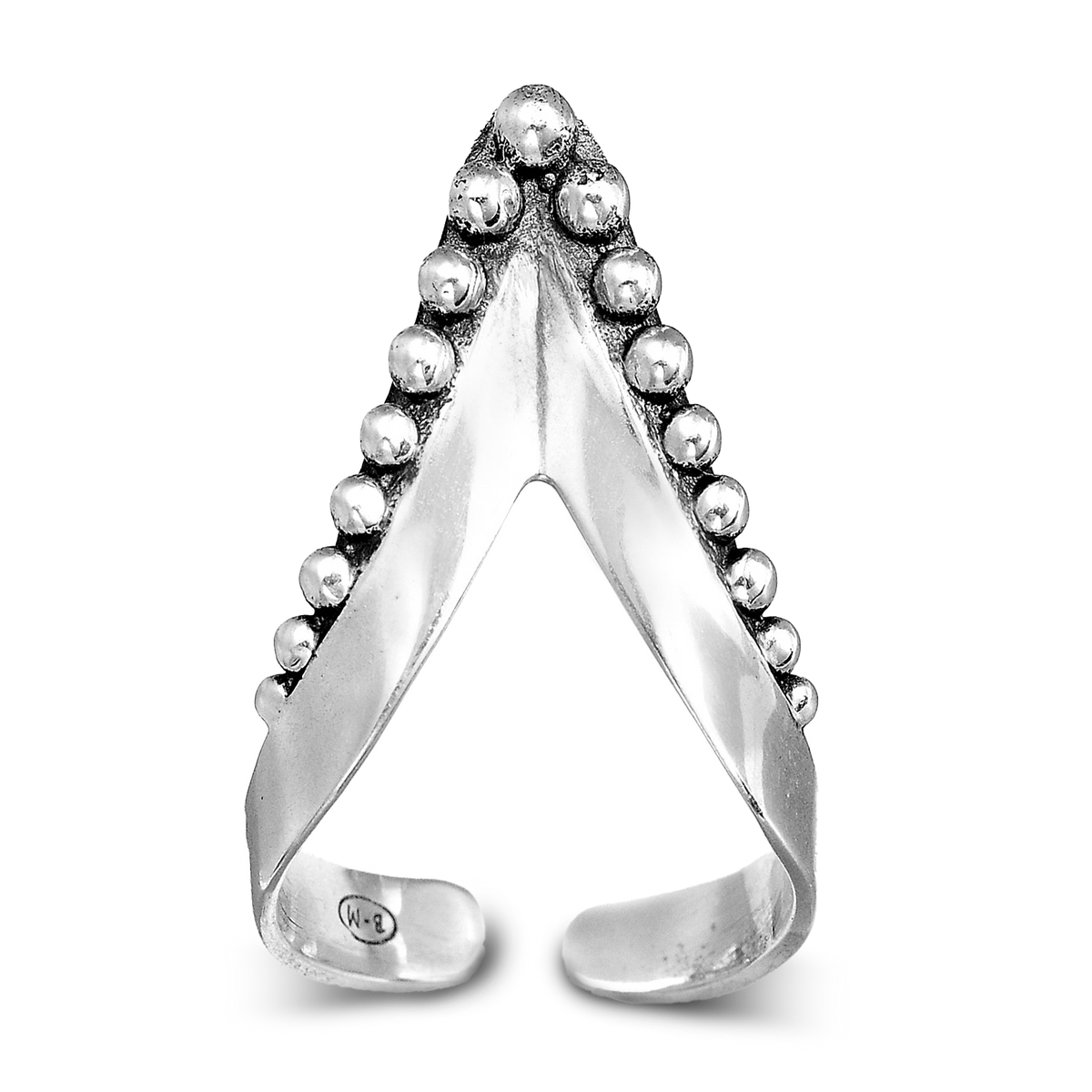 Chevron Sterling Silver Thumb Ring with Oxidized Stud Detail, Adjustable
