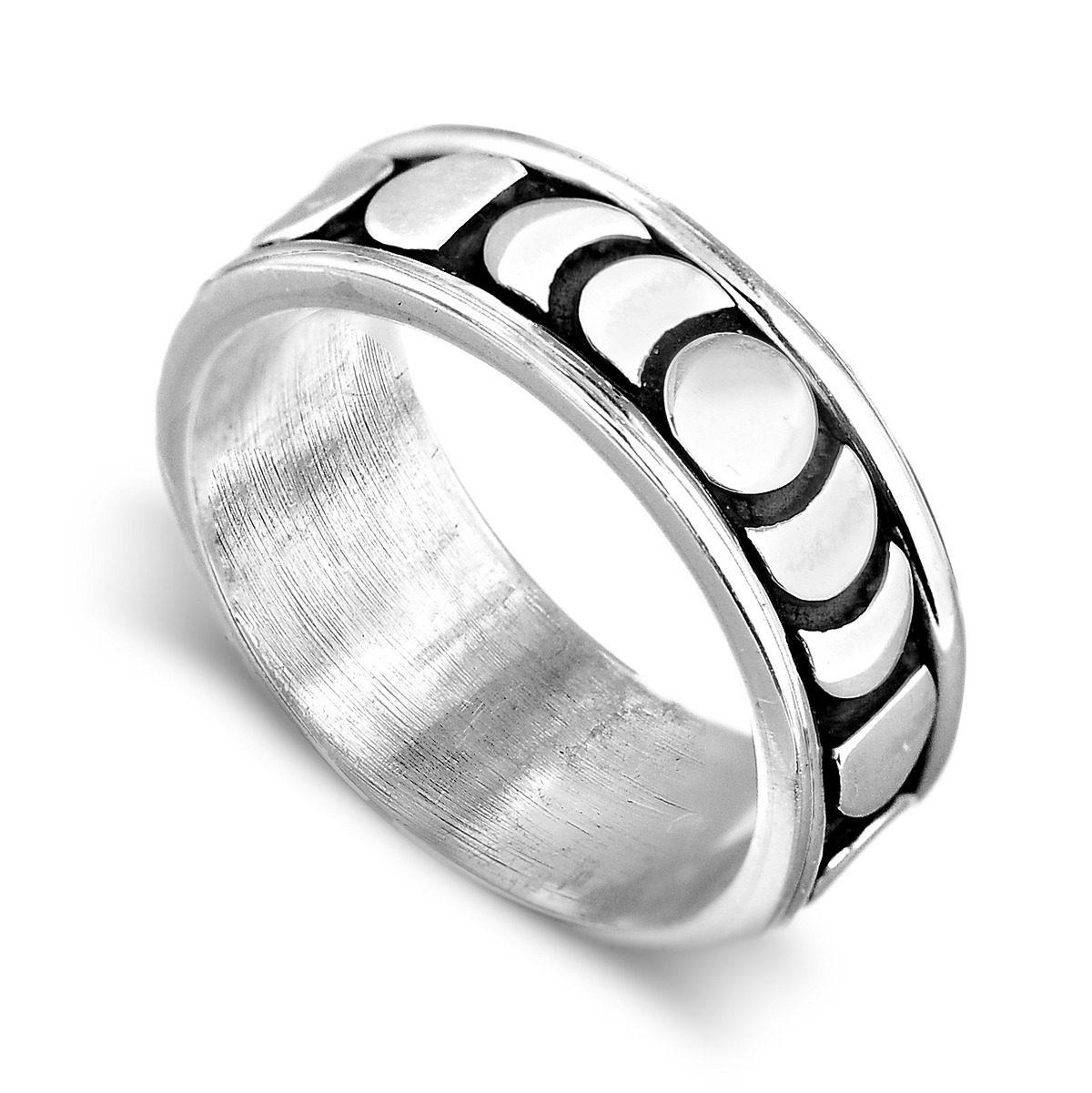 Moon Phase Spinner Ring in Sterling Silver with Rotating Band