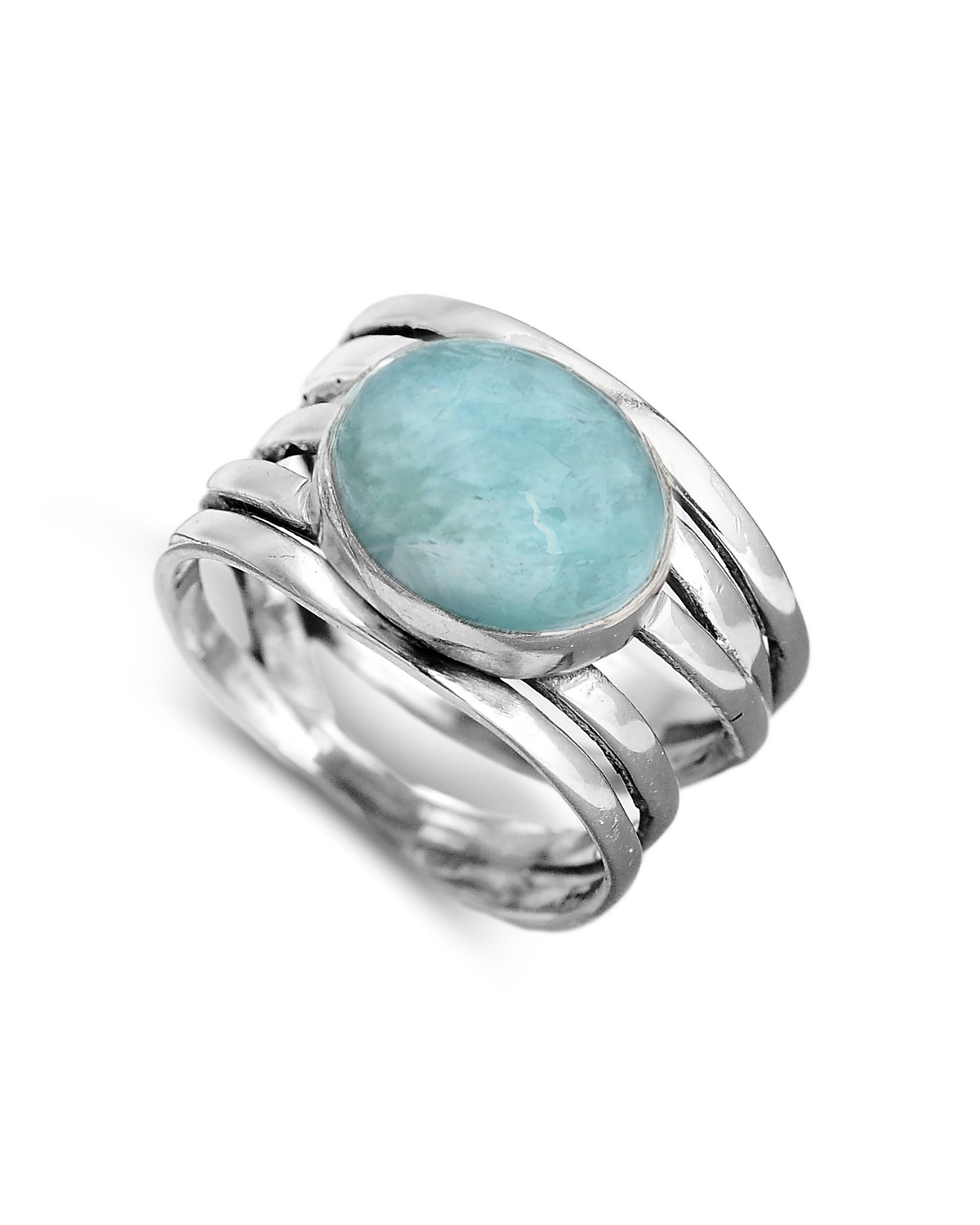 Aquamarine Cabochon Wrap Ring with Sterling Silver Band