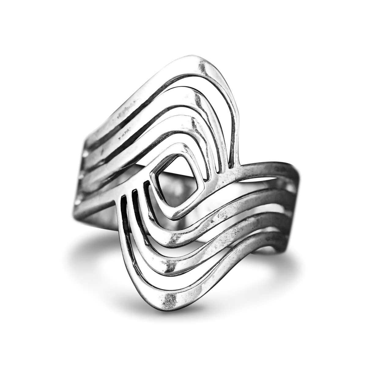 Wave-Pattern Statement Ring in Sterling Silver with Oxidized Detail