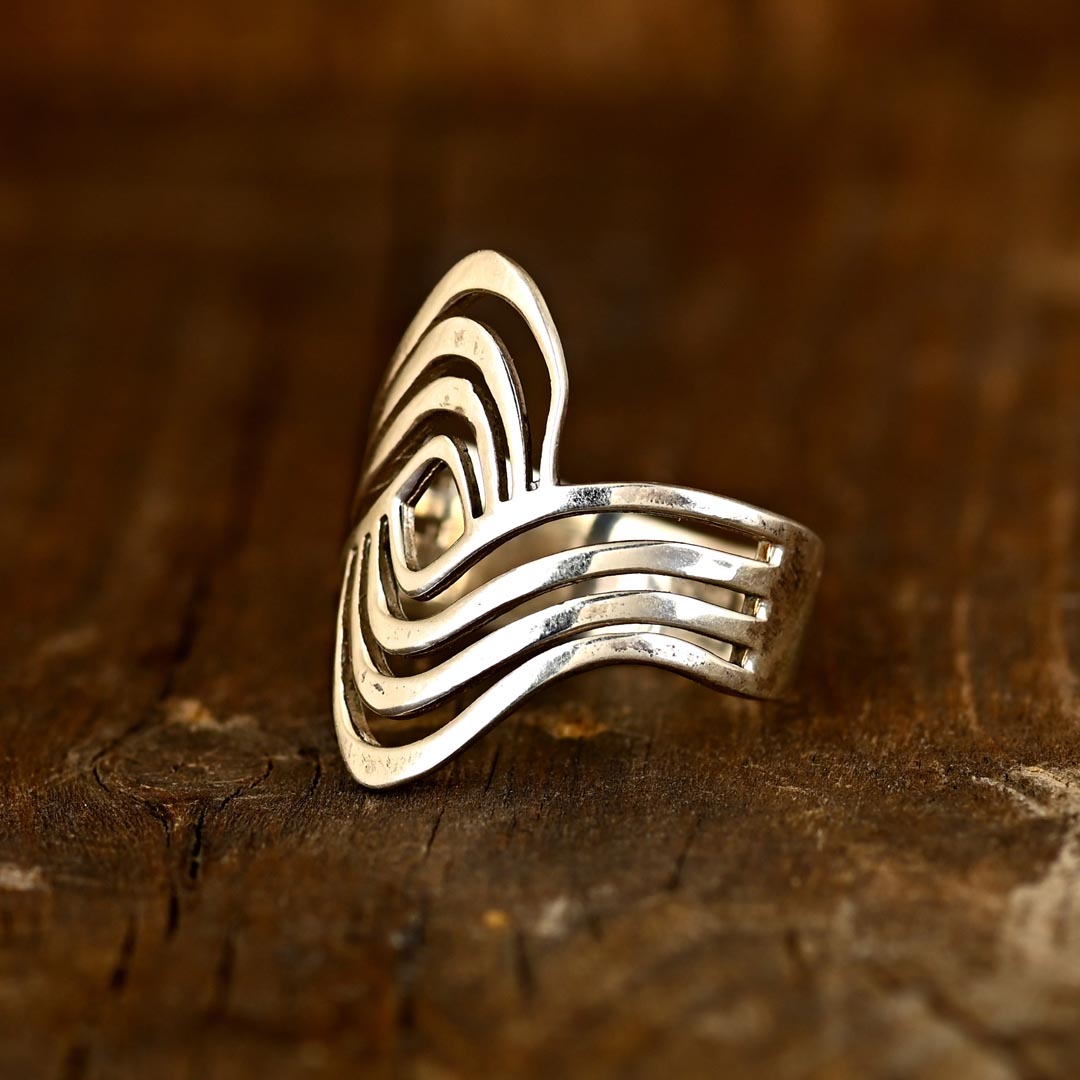 Wave-Pattern Statement Ring in Sterling Silver with Oxidized Detail