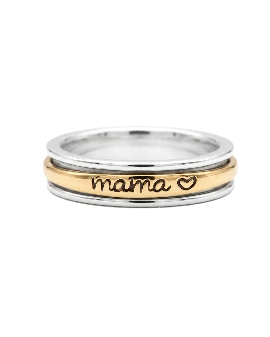 Mama Heart Engraved Two-Tone Spinner Ring with Rotating Gold-Tone Band