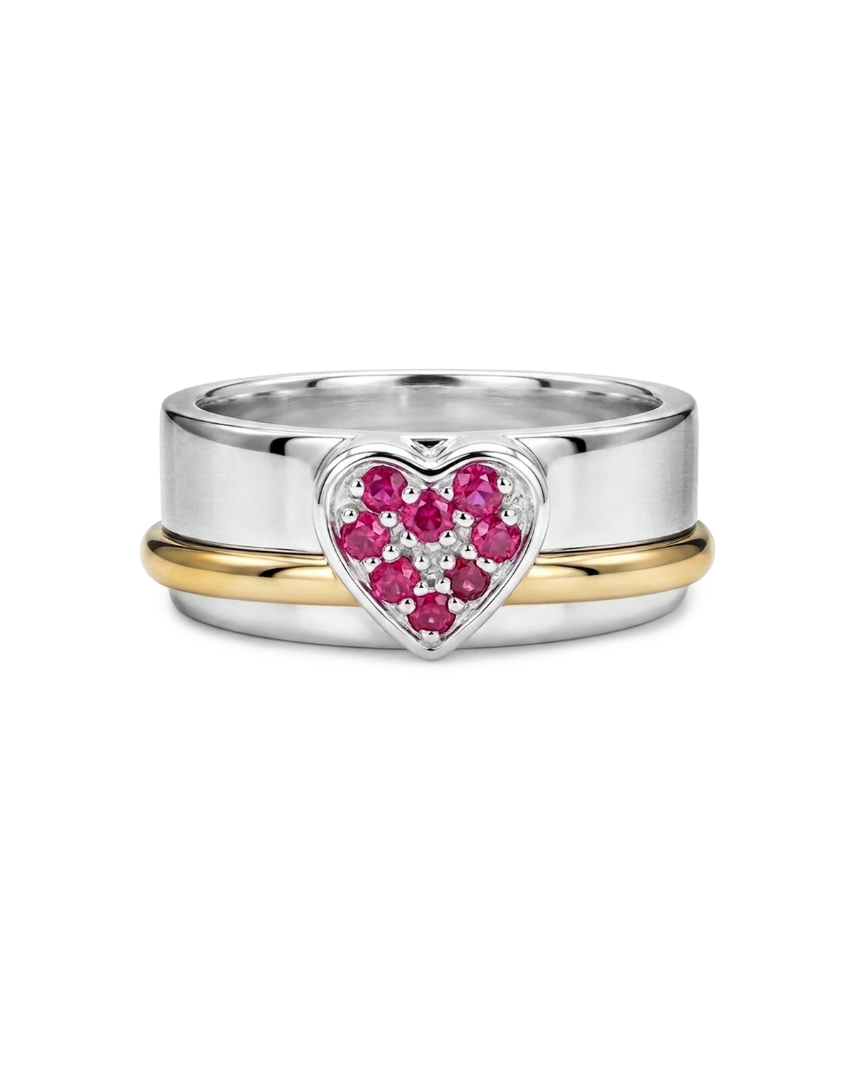 Heart-Shaped Ruby Fidget Ring with Spinning Gold-Tone Band and Sterling Silver Setting