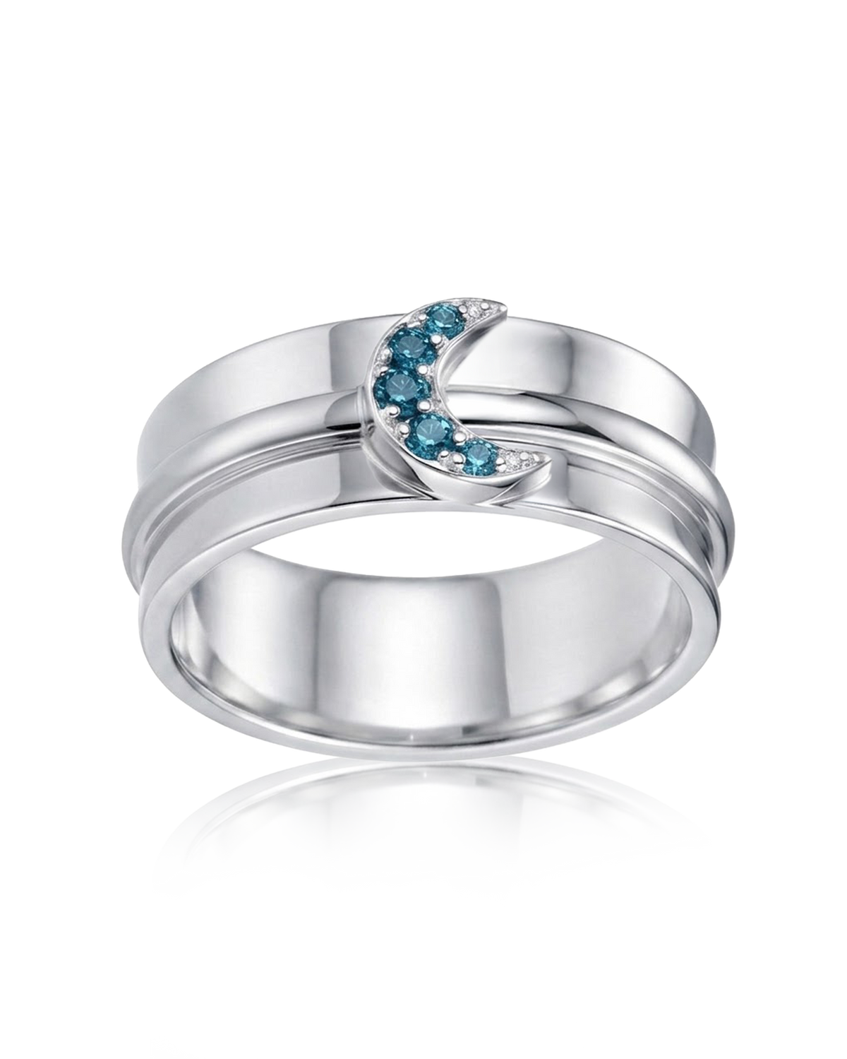 Crescent Moon Blue Topaz Fidget Ring with Rotating Band