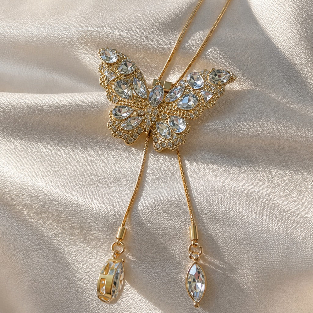 Crystal Butterfly Pendant Necklace with Sliding Adjustable Chain — main image