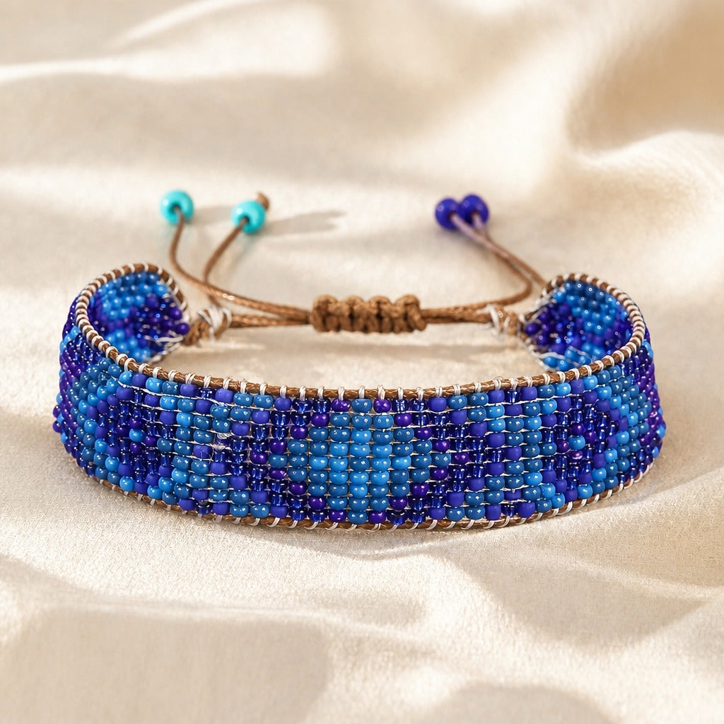 Geometric Beaded Bracelet with Adjustable Sliding Knot Closure — view 4