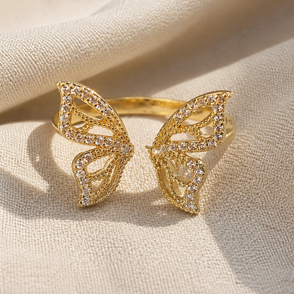 Butterfly Cubic Zirconia Ring with Adjustable Open Band — main image