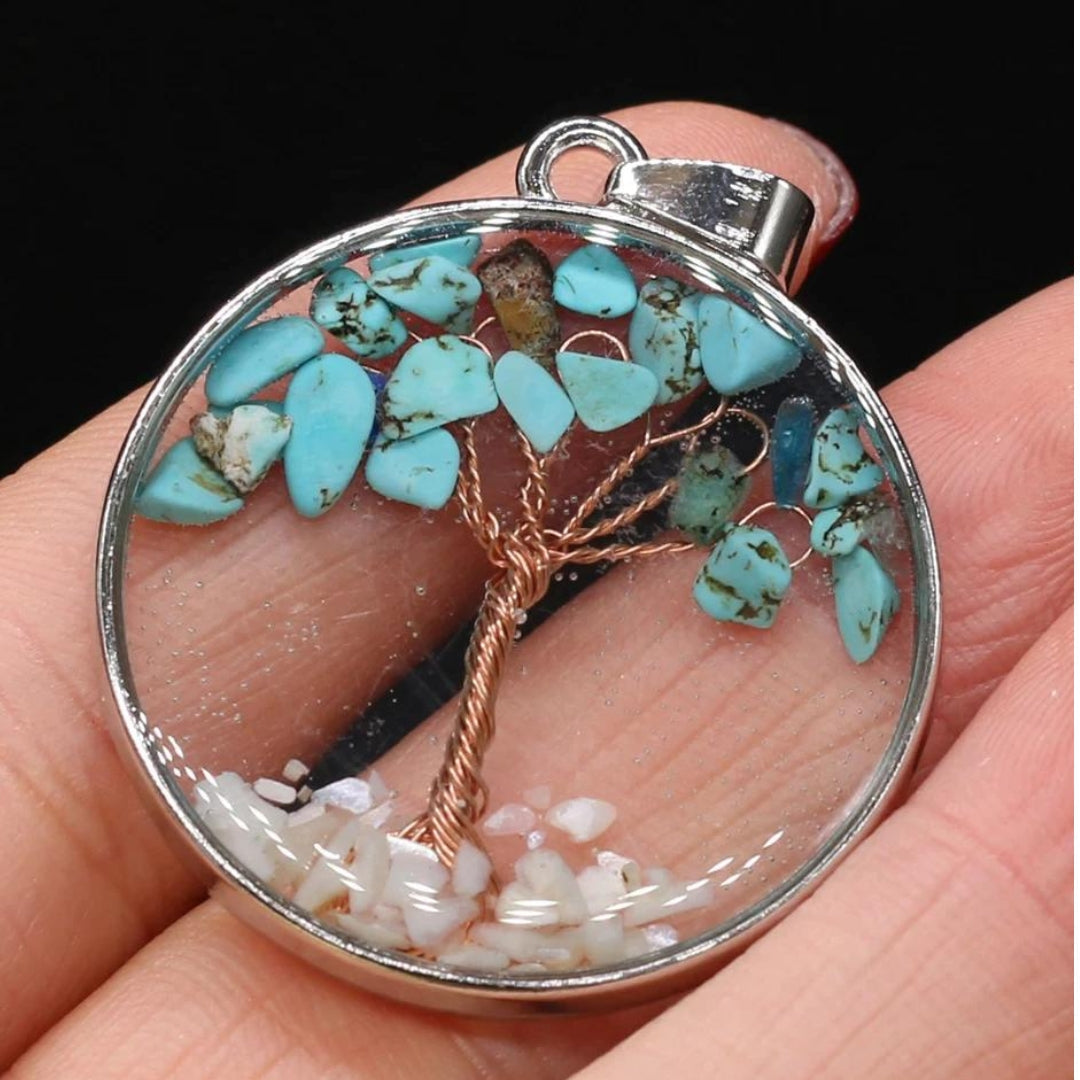 Tree of Life Turquoise Pendant Necklace with Copper Wire Detail — main image