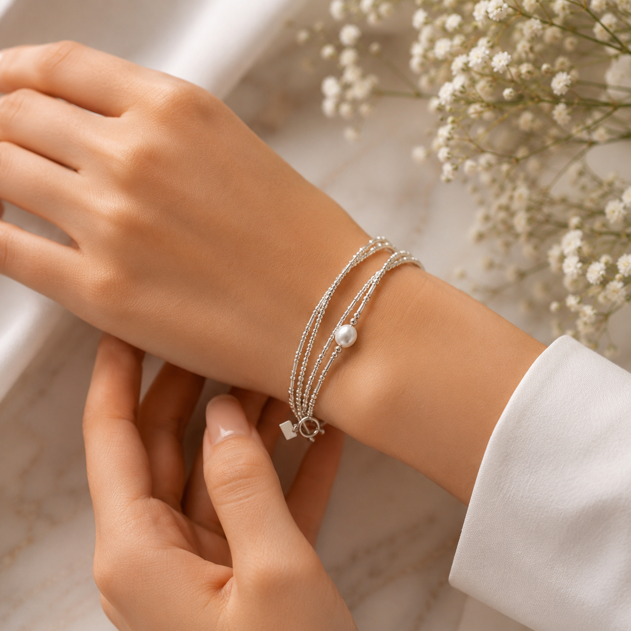 Pearl Accent Multi-Strand Bracelet with Toggle Clasp