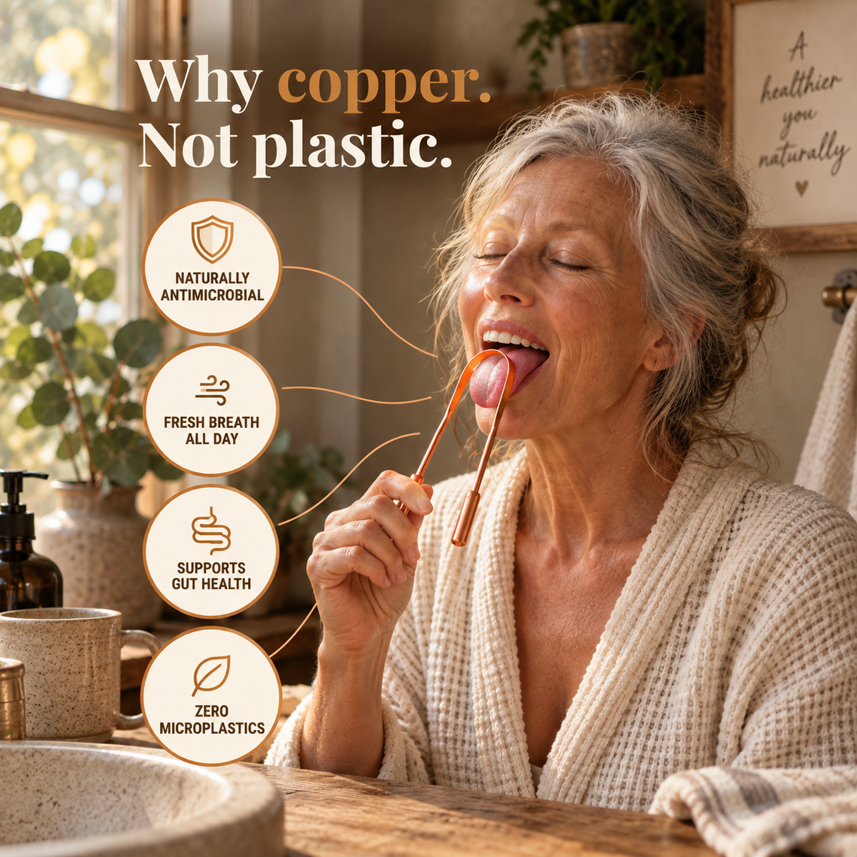 Tongue Scraper 99.9% Pure Copper Hand-Shaped U-Shaped Design — Natural Oral Care Tool — view 2