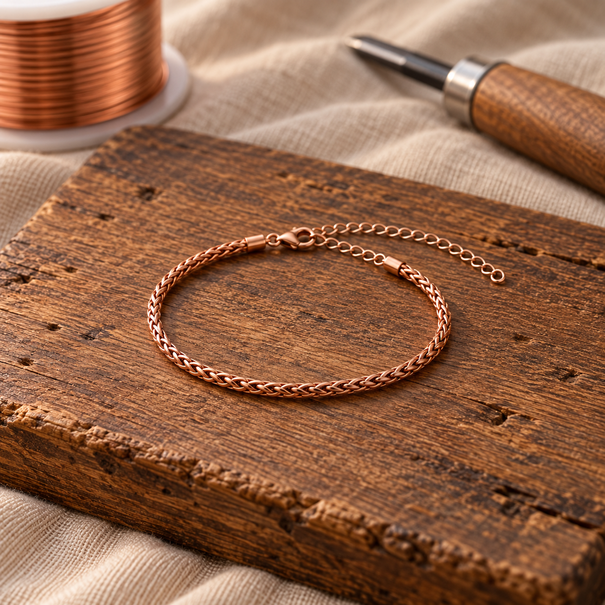 Braided Copper Anklet with Adjustable Clasp — Handcrafted Copper Jewelry — view 2