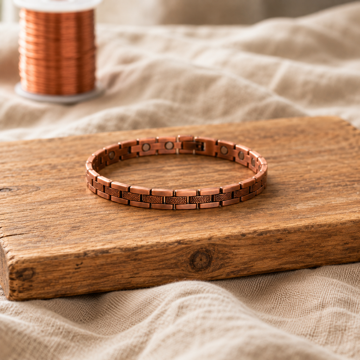 Anklet Copper-Rose Gold 99.9% Pure Copper Segmented Link Chain Adjustable — Handmade Copper Jewelry — view 2