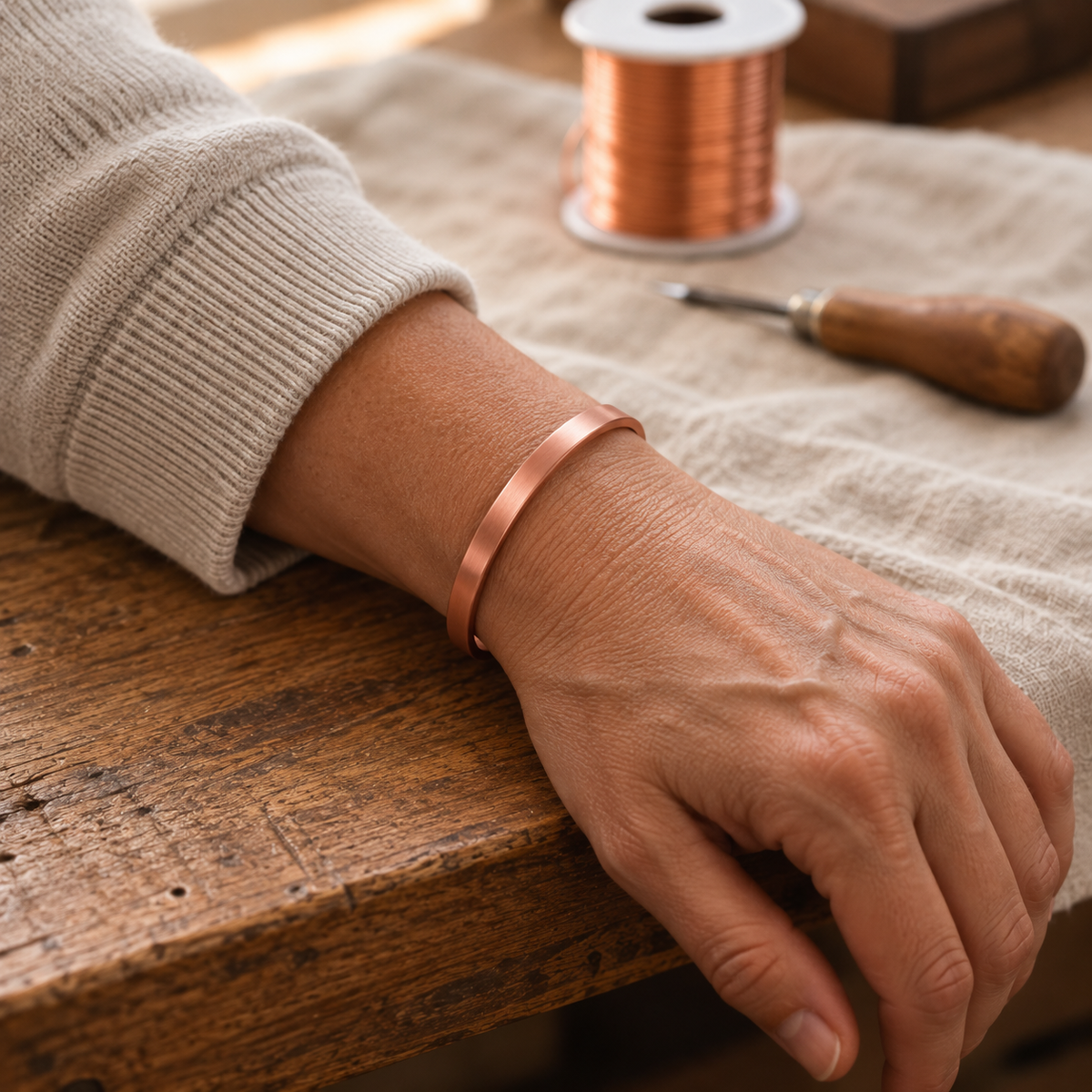 Handmade Copper Cuff Bracelet, Open Adjustable Design — 99.9% Pure Copper Wellness Accessory — view 2