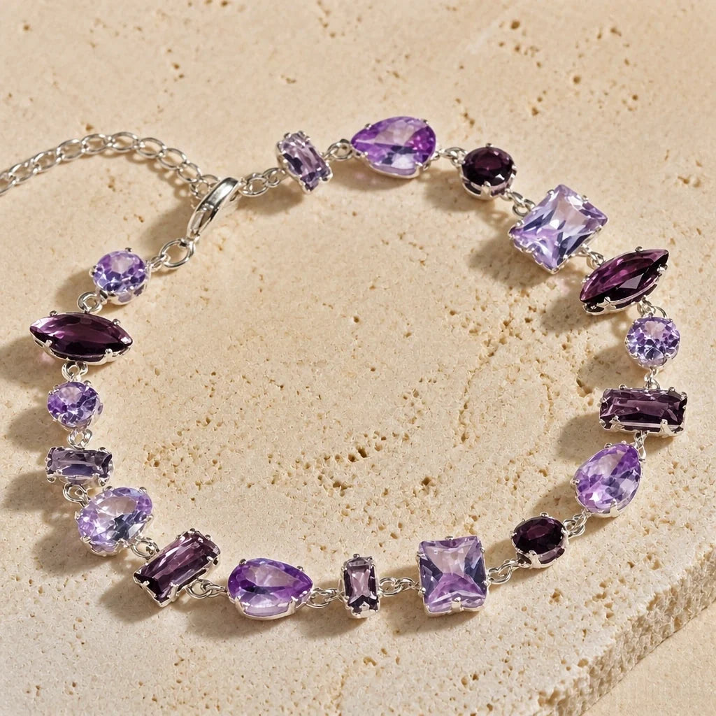 Graduated Amethyst Tennis Bracelet with Mixed-Cut Faceted Stones