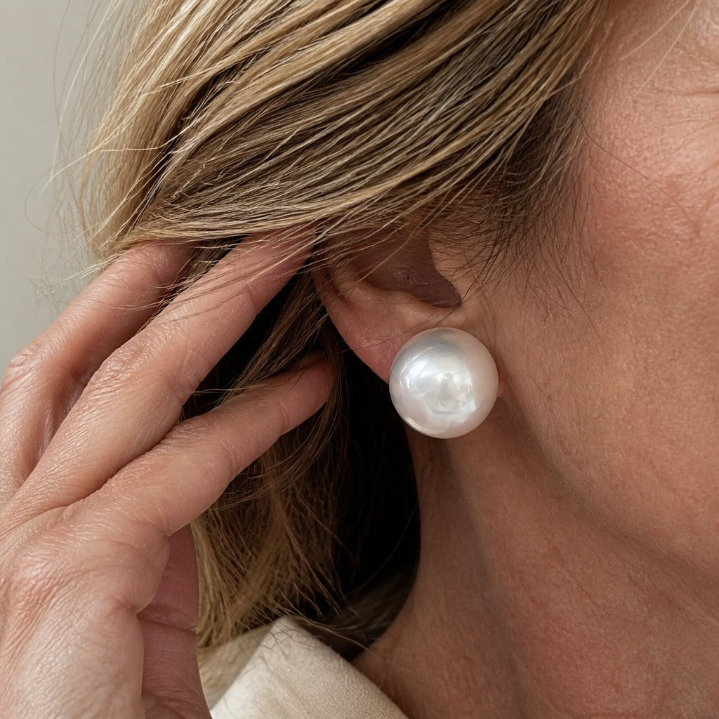 Baroque Pearl Stud Earrings in White Gold Tone — main image