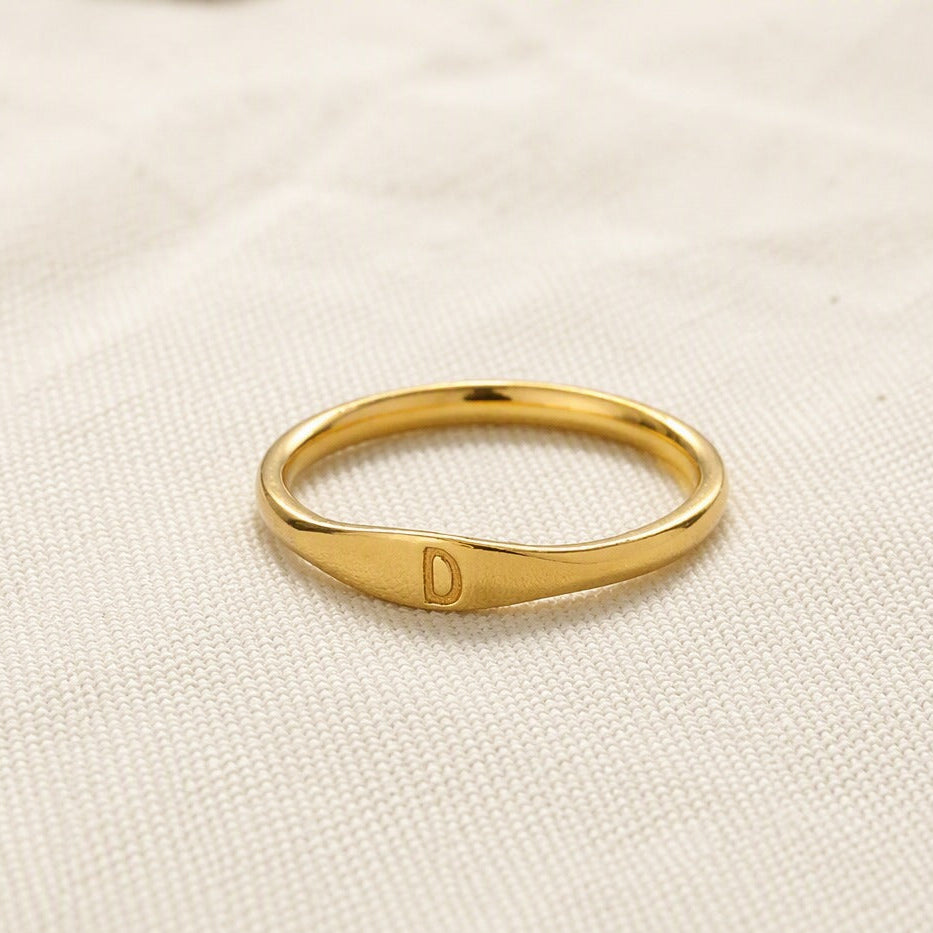 Personalized Initial Letter Signet Ring, Oval Band in Gold Tone — view 4