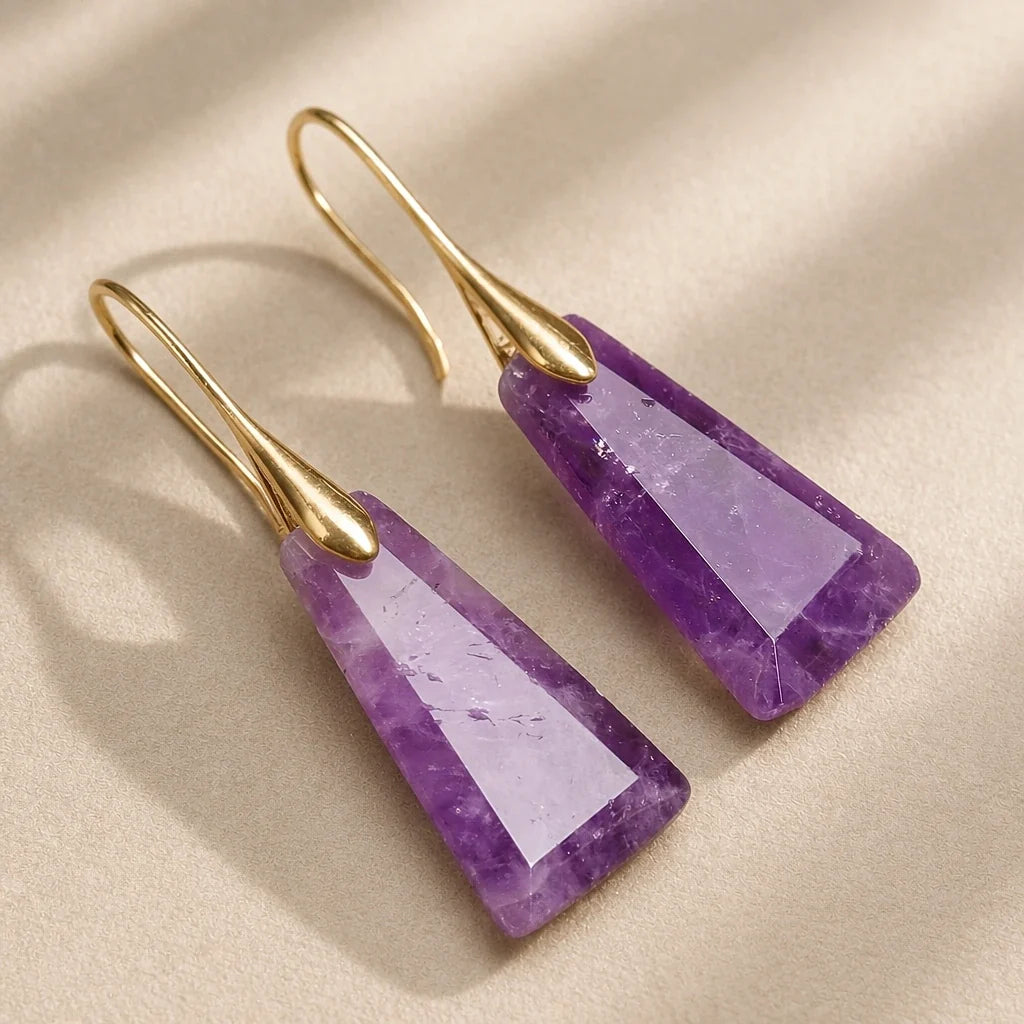 Faceted Amethyst Drop Earrings with Gold-Tone Wire