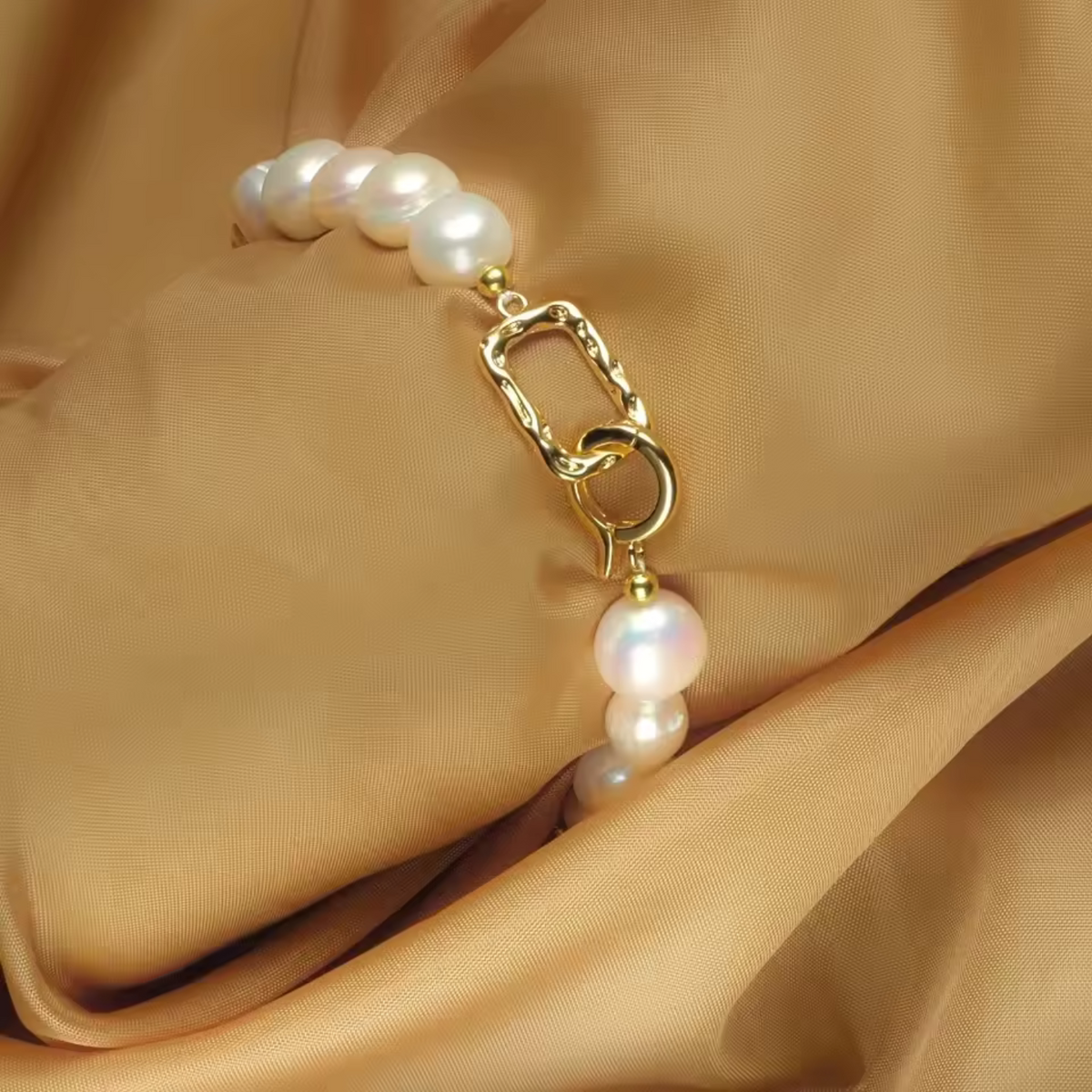 Freshwater Baroque Pearl Bracelet with Gold-Tone Charm Clasp — view 4