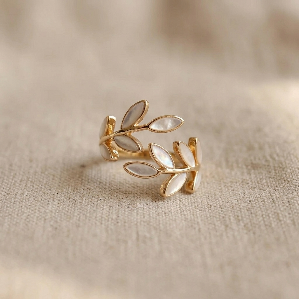 Pure - White Opal Leaf Adjustable Ring