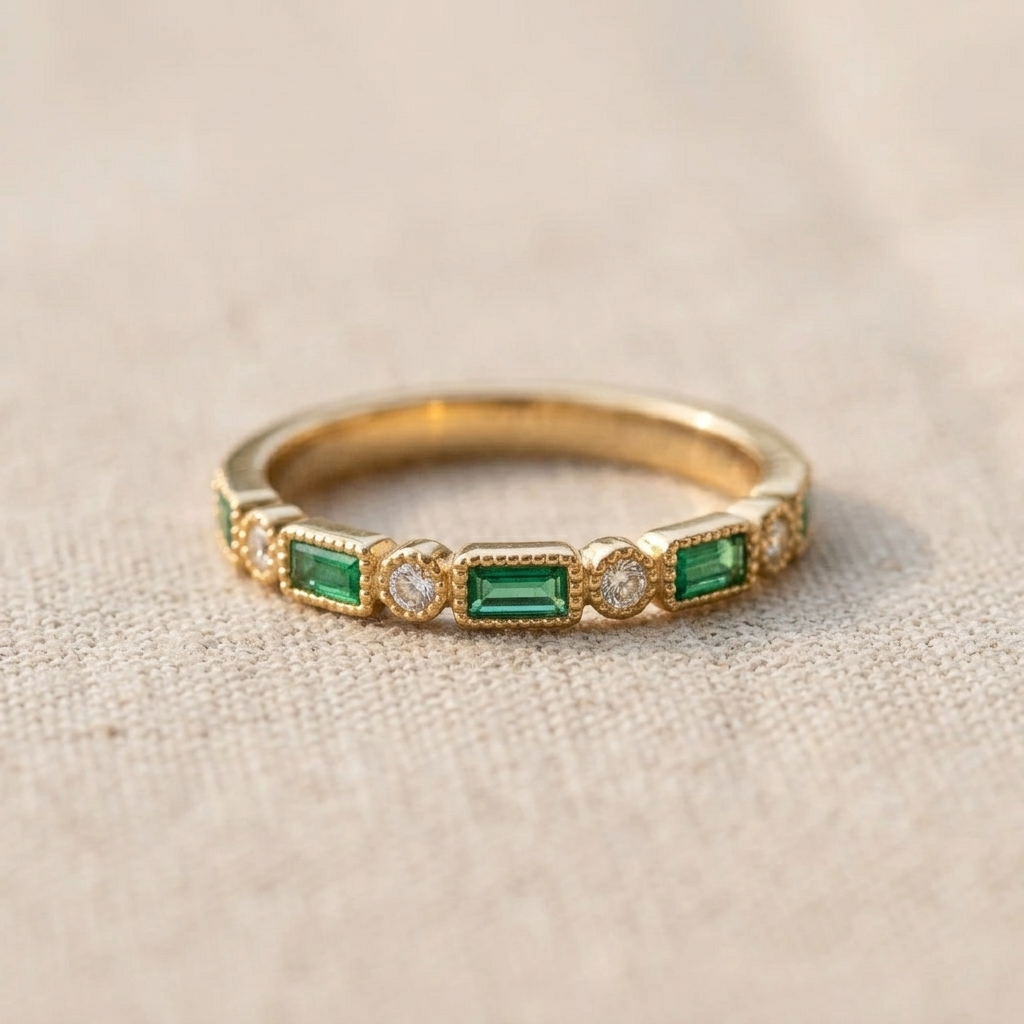 Alex - Green Inlaid Zirconia Gold Ring