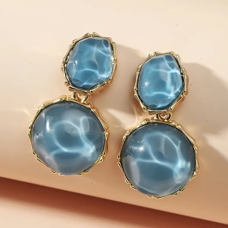 Two-Tier Scalloped Resin Drop Stud Earrings in Gold Tone — view 6