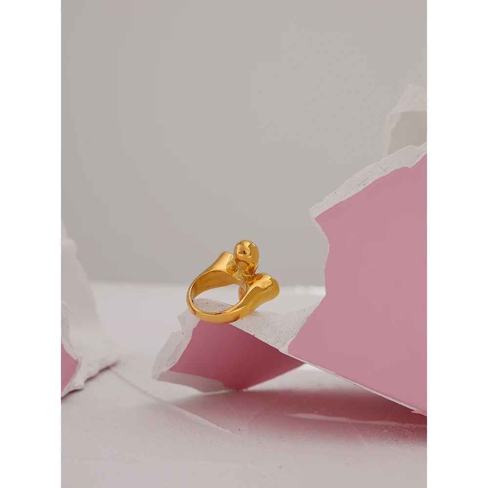 Yhpup Stainless Steel Statement Ring New Design Metalic Texture 18 K Plated Finger Ring Waterproof Jewelry Bagues Pour Femme